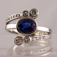Bague ouverte avec cristal bleu vintage
