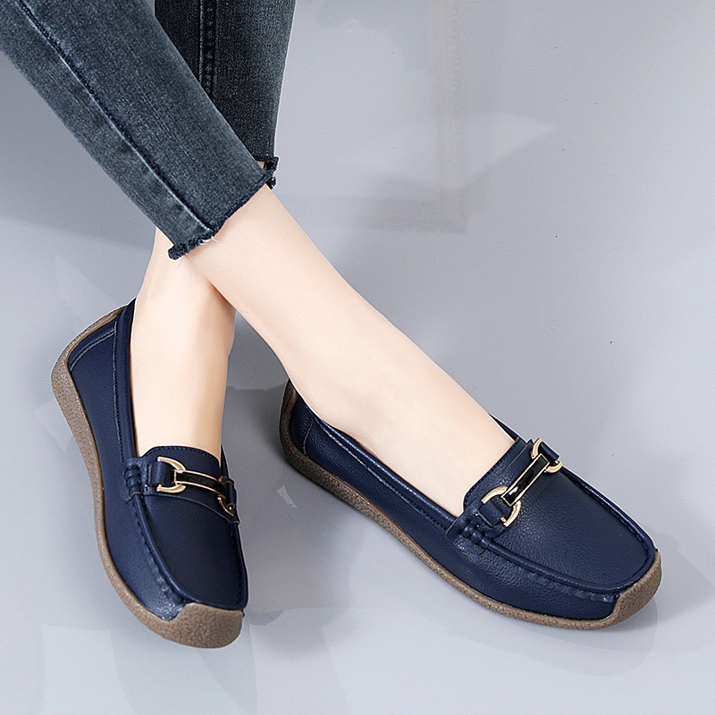 mocassins élégants et polyvalents avec boucle en métal pour femme
