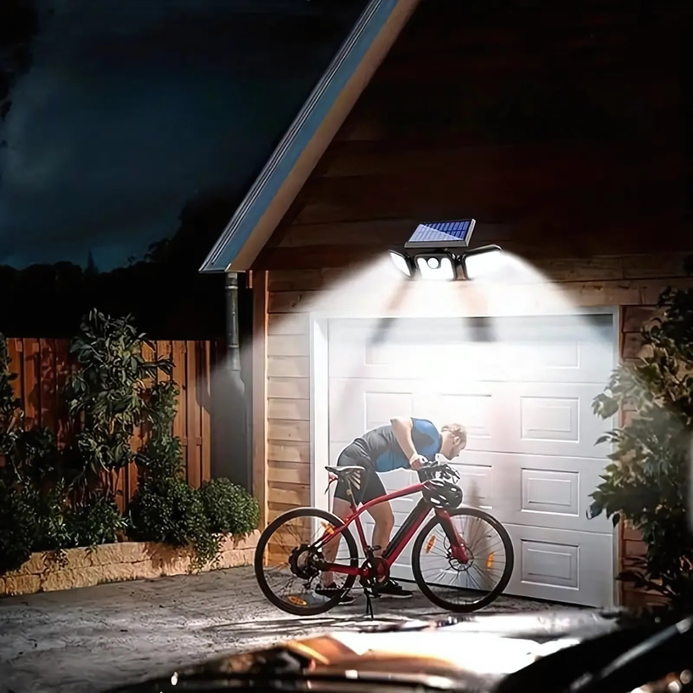 Lampe Solaire Sécurité 3 Têtes LED avec Détecteur de Mouvement – Projecteur Extérieur Étanche IP65, Autonomie 12h