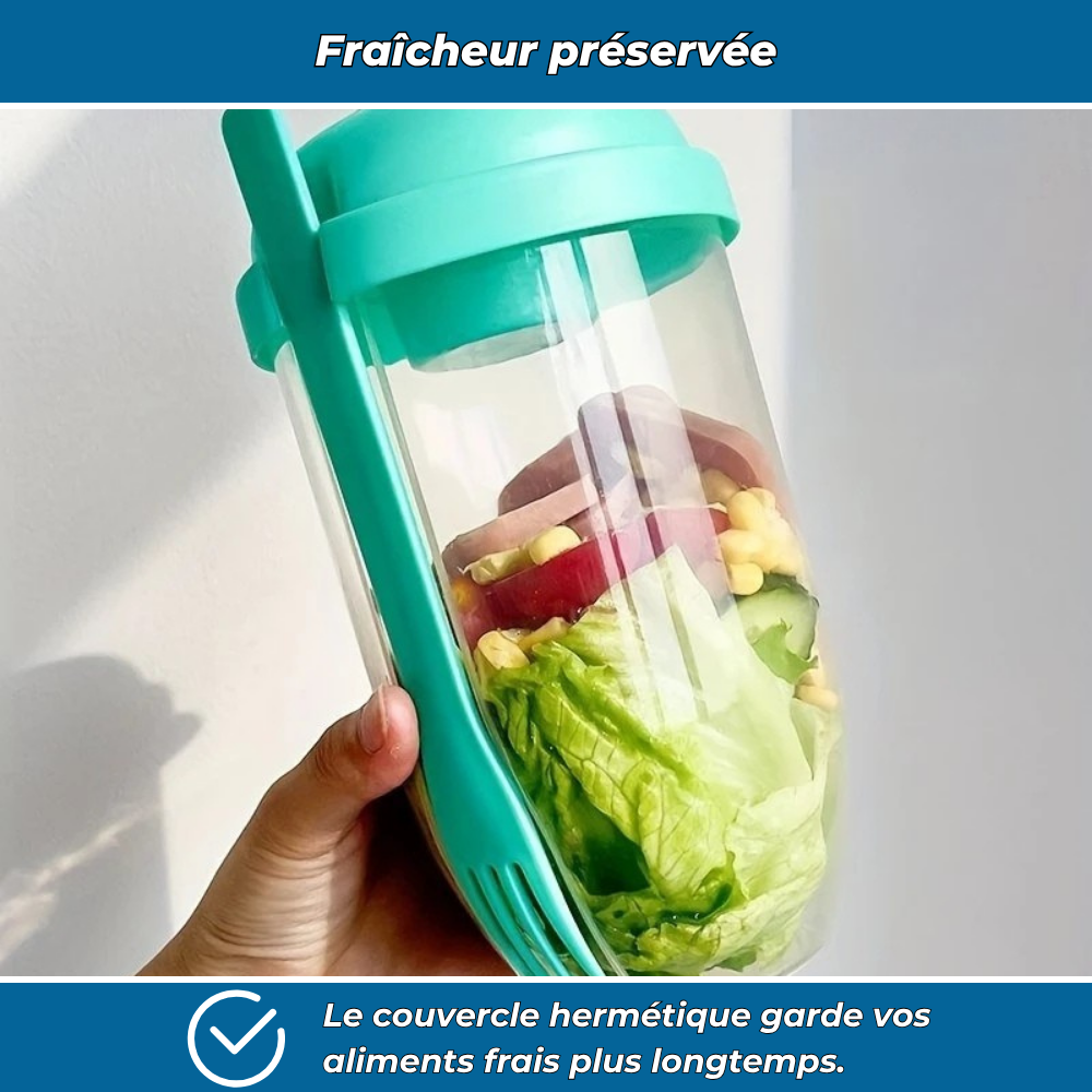 Bocal à salade nomade avec couvercle et couverts