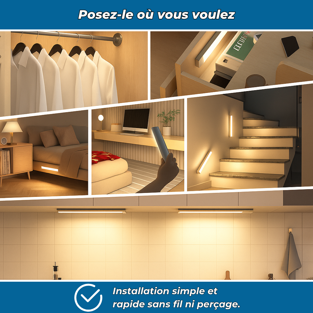 LumiFlex – Éclairage LED 30cm sans fil avec détecteur de mouvement intégré