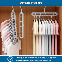OrgaPlus Lot de 3 Cintres Pliables 9 Trous – Organisateur Gain de Place pour Dressing, Chambre et Placard