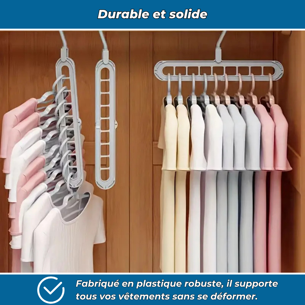 OrgaPlus Lot de 3 Cintres Pliables 9 Trous – Organisateur Gain de Place pour Dressing, Chambre et Placard