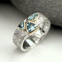 Bague vintage en argent avec incrustation d'aigue-marine
