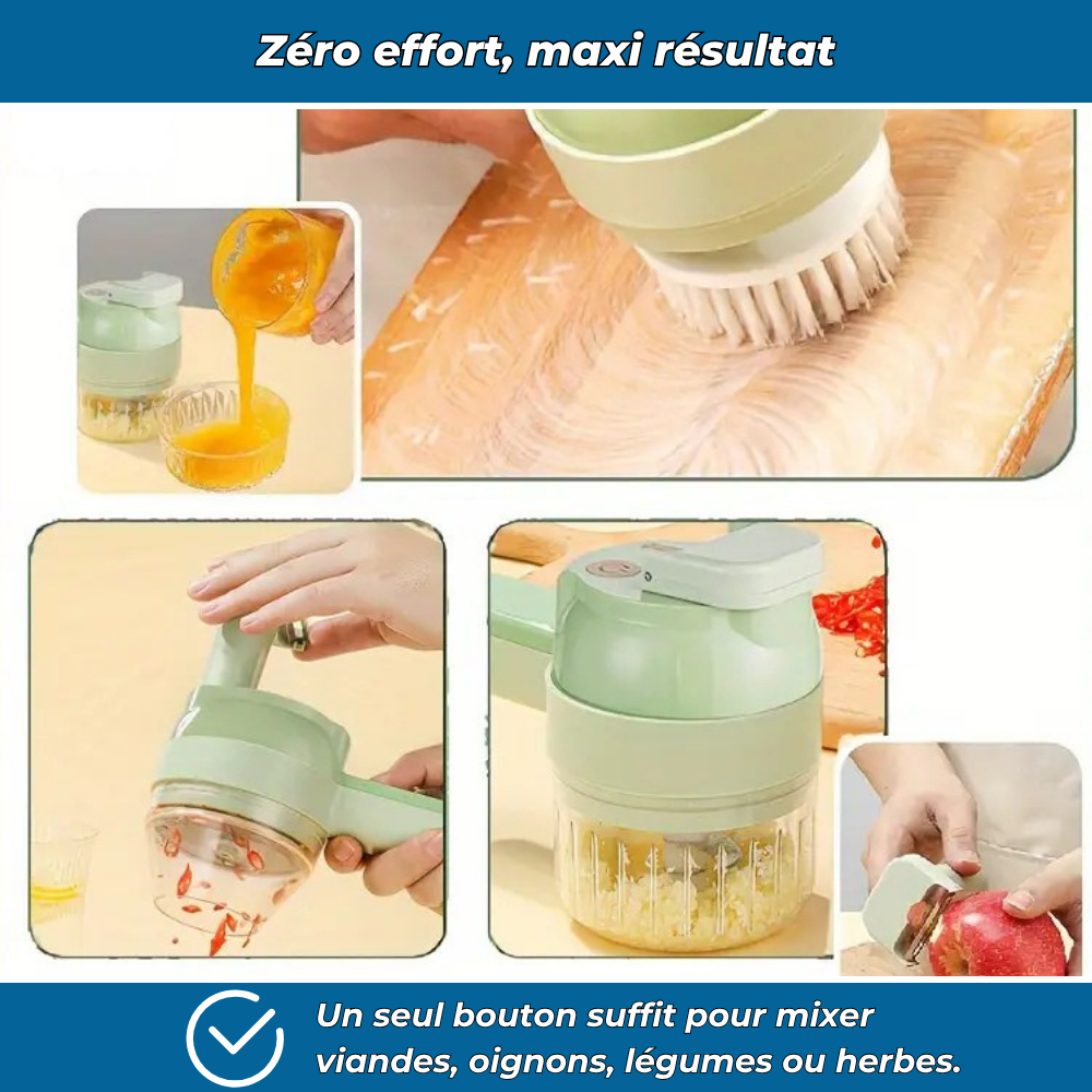 Coup’Chef – Découpe-légumes électrique multifonction USB rechargeable | Hachoir, râpe et mixeur de cuisine