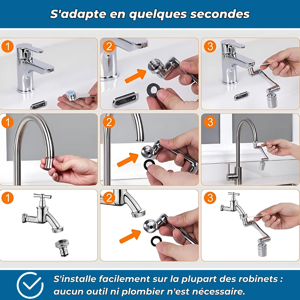 Robiflex - Extension Robinet 1440° Pivotant - Economiseur d'eau intégré