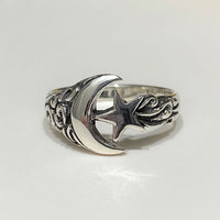 Bague vintage étoile et lune en argent sterling