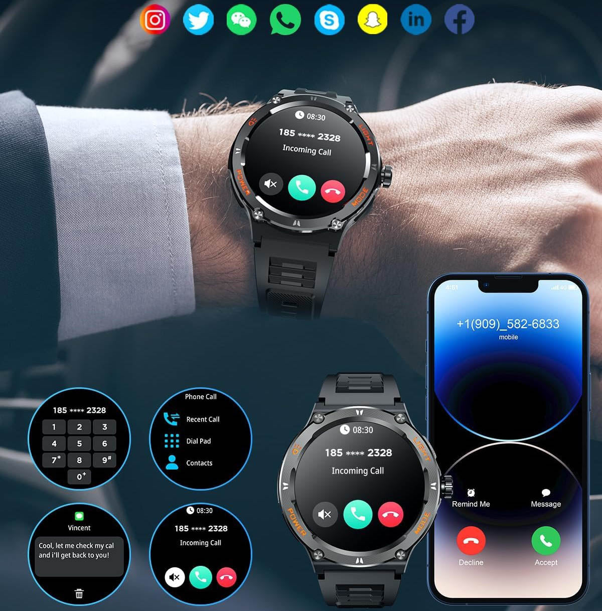 SportConnect™ – Montre Connectée Écran HD avec Boussole Intégrée