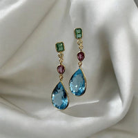 Boucles d'oreilles vintage en forme de goutte d'eau bleue