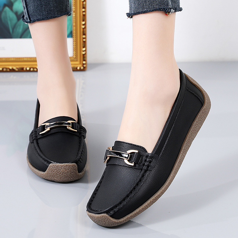 mocassins élégants et polyvalents avec boucle en métal pour femme