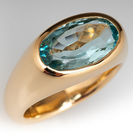 Bague vintage ovale en or bleu