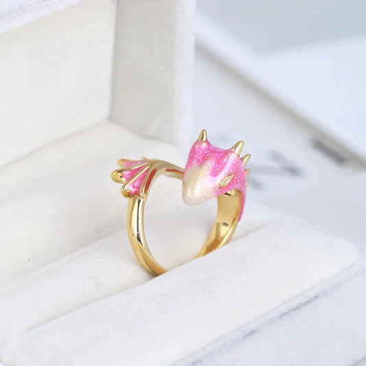 Bague Ajustable Dragon et Émail Peint à la Main