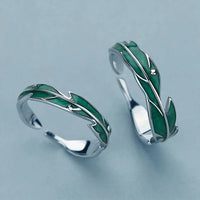 Bague Réglable en Argent avec Feuilles Vertes Irrégulières
