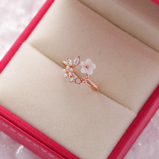 Bague Réglable Wildflower avec Perles en Or