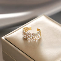 Élégante Bague Réglable en Perles avec Zirconias