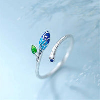 Bague Ajustable en Argent avec Fleur Bleue