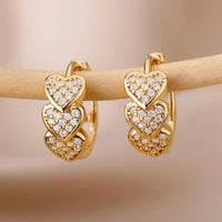 Boucles d'Oreilles Coeur avec Zircone en Or