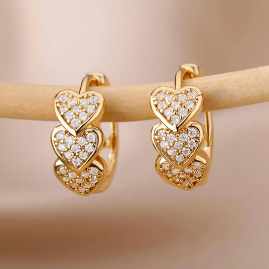 Boucles d'Oreilles Coeur avec Zircone en Or