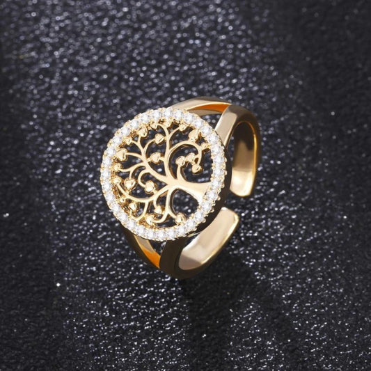 Bague Arbre de Vie avec Zirconia en Or et Argent