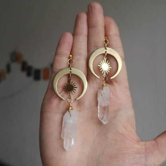 Boucles d'oreilles Boho en or et quartz