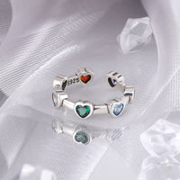 Bague Réglable avec Coeurs en Cristal Multicolore en Argent