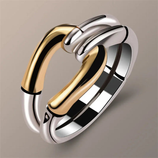 Bague vintage en or et argent noué