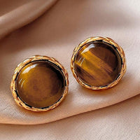Boucles d'oreilles vintage brunes et rondes en or