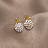 Boucles d'Oreilles Ananas tropical et Perles Incrustées