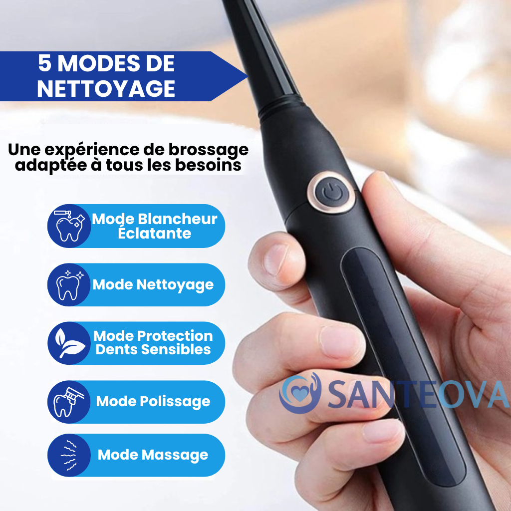 ClariClean™ – Brosse à Dents Électrique Automatique, avec 5 modes d’intensité