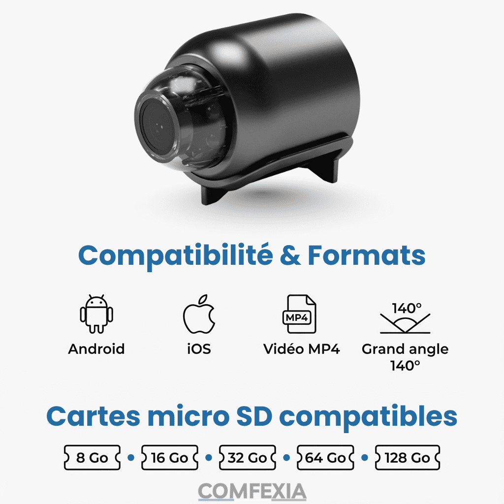 Comfexia™ – Mini Caméra Espion Sans Fil, Contrôle à Distance et Enregistrement HD