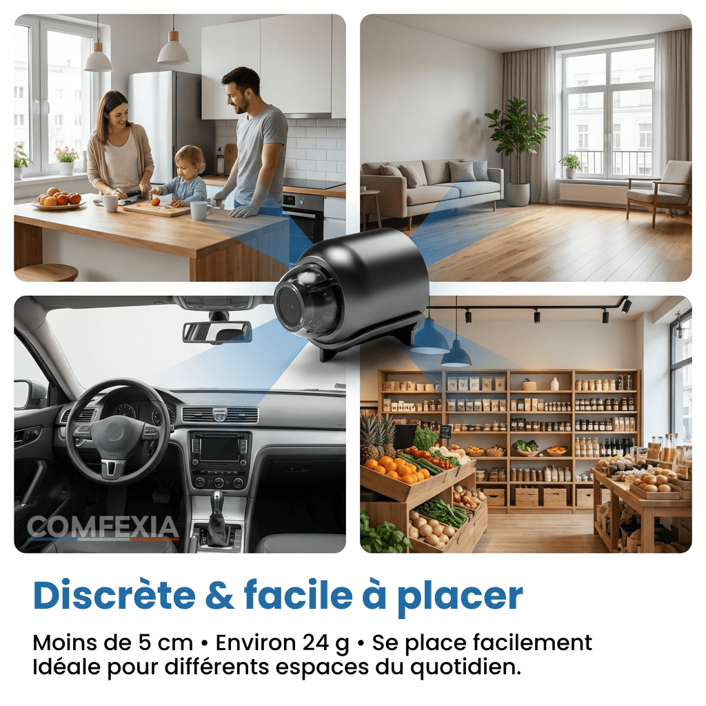 Comfexia™ – Mini Caméra Espion Sans Fil, Contrôle à Distance et Enregistrement HD