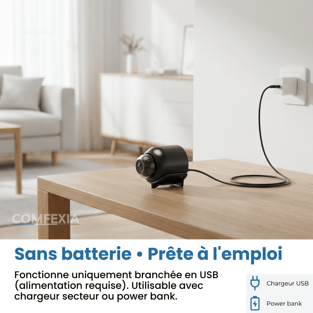 Comfexia™ – Mini Caméra Espion Sans Fil, Contrôle à Distance et Enregistrement HD