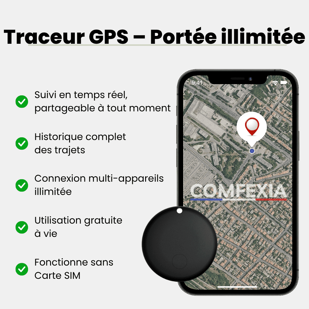 Comfexia™ – Traceur GPS Moto Sans Abonnement & Sans Carte SIM, Compatible Android & iOS