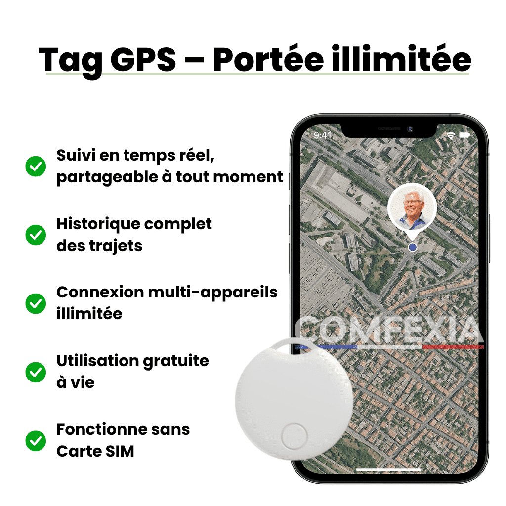 Comfexia™ – Traceur GPS Senior Sans Abonnement Ultra-Précis, Compatible Android & iOS