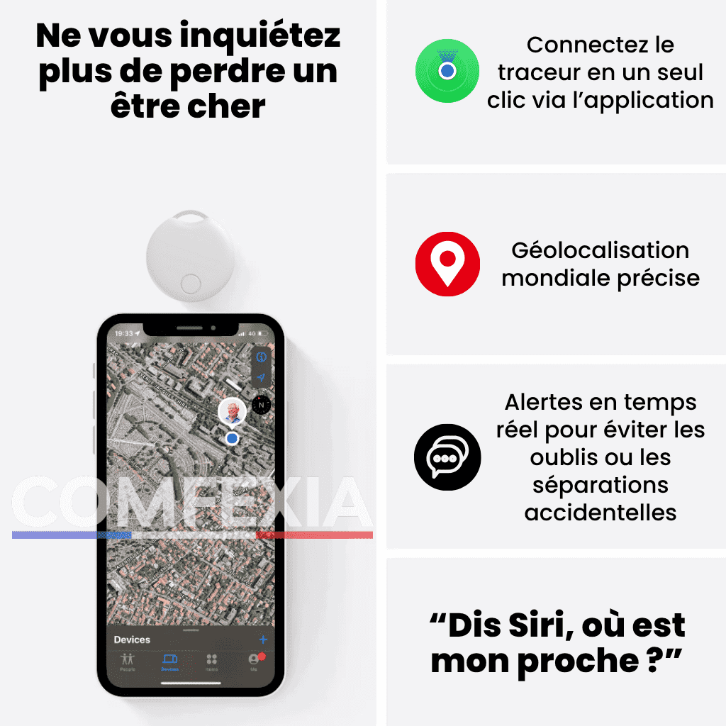 Comfexia™ – Traceur GPS Senior Sans Abonnement Ultra-Précis, Compatible Android & iOS