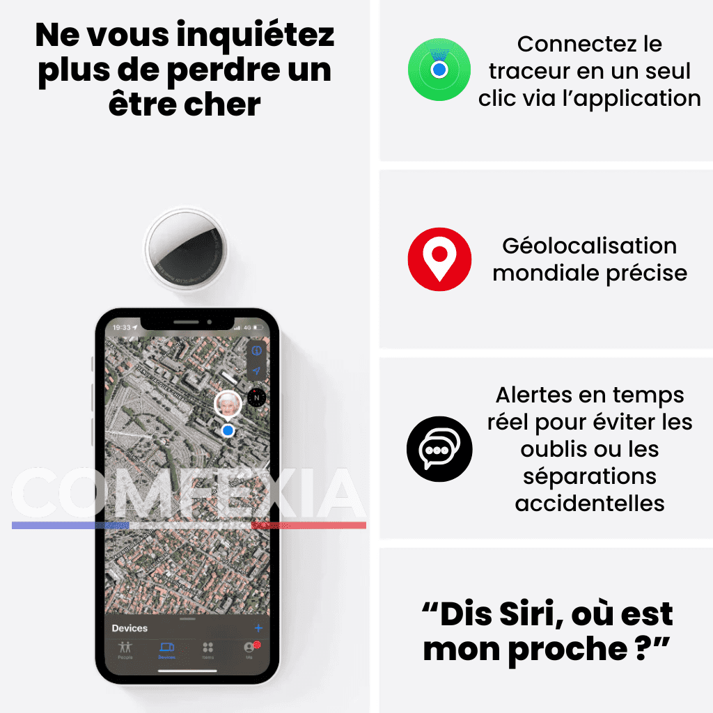 Comfexia™ – Traceur GPS Chat Sans Abonnement, iOS Apple Find My