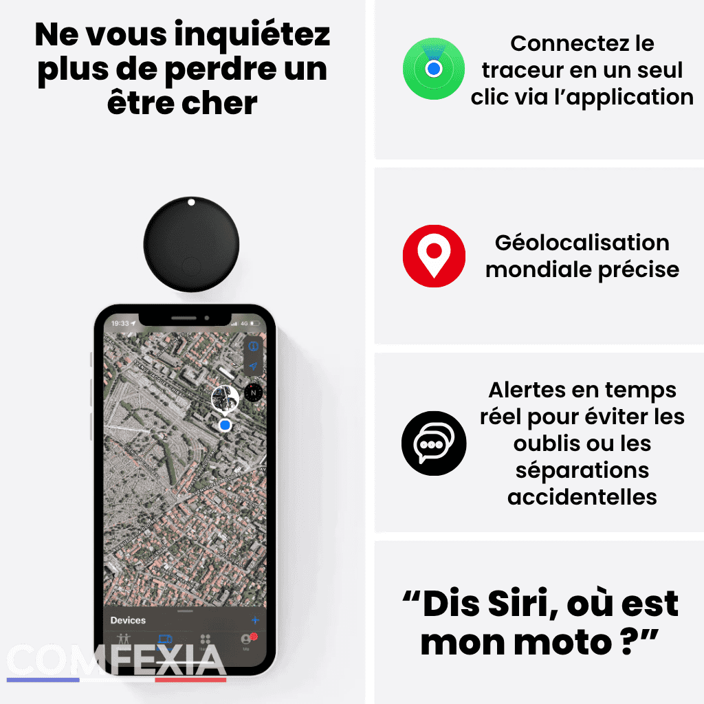 Comfexia™ – Traceur GPS Moto Sans Abonnement & Sans Carte SIM, Compatible Android & iOS