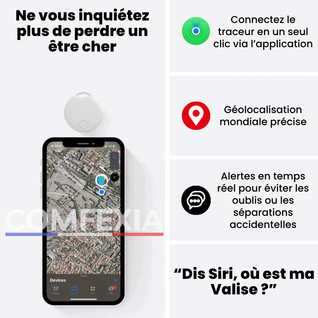 Comfexia™ – Traceur GPS Valise Sans Abonnement Ultra-Précis, Compatible Android & iOS