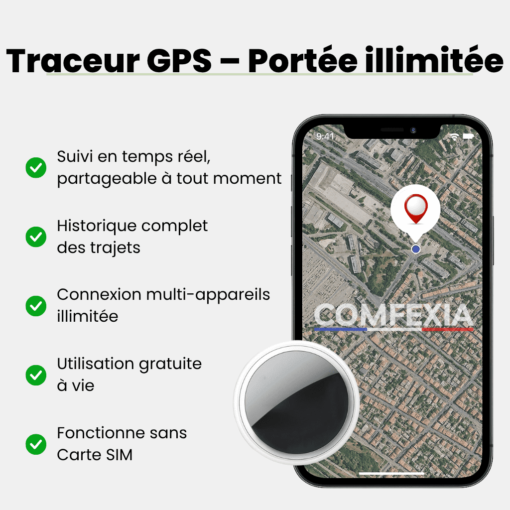 Comfexia™ – Traceur GPS Valise Suivi en Temps Réel Sans Abonnement