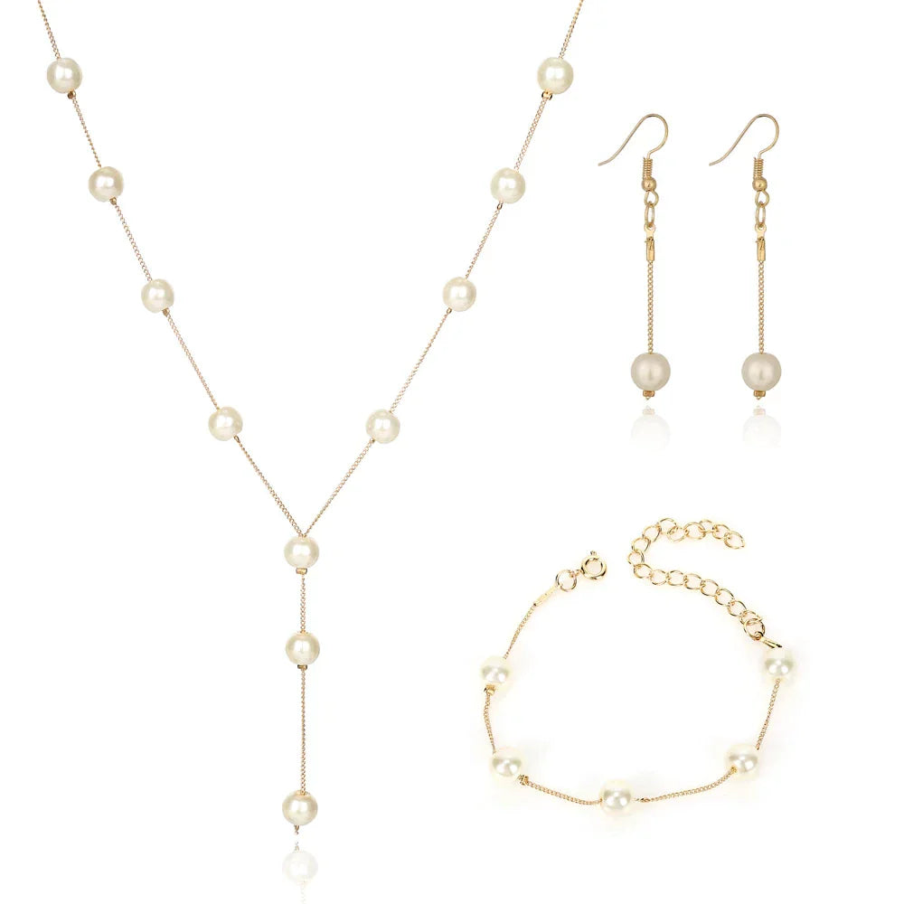 Ensemble de Trois Pièces de Perles Élégantes en Or