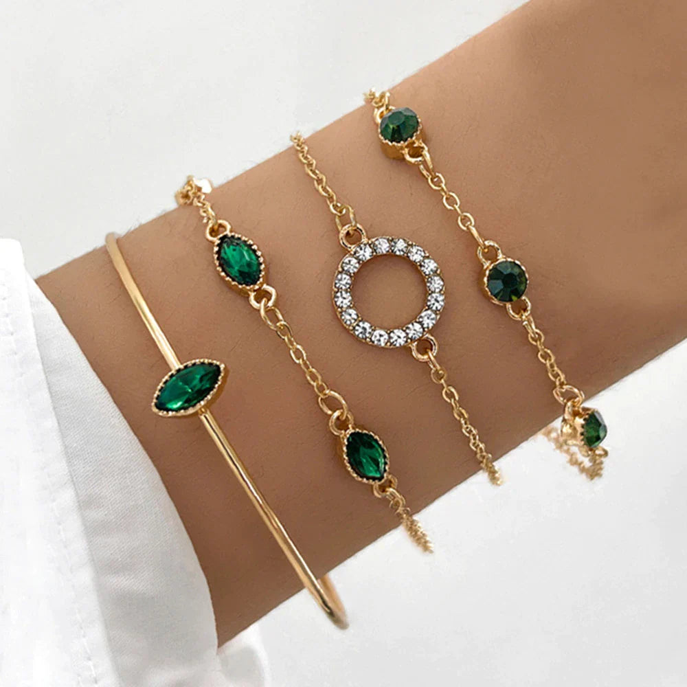 Pack Bracelets Brillants avec Cristaux Verts en Or