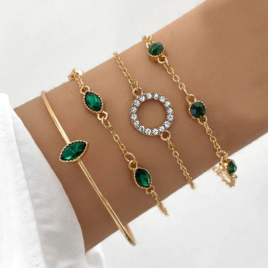 Pack Bracelets Brillants avec Cristaux Verts en Or