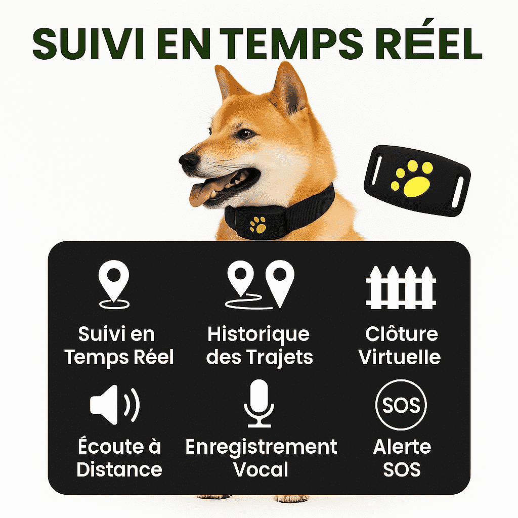 Pawly™ – Collier GPS Chien Sans Abonnement Localisation Précise Instantanée