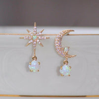 Boucles d'oreilles Opale et Or Lune et Étoile