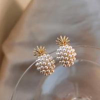 Boucles d'Oreilles Ananas tropical et Perles Incrustées