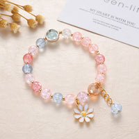 Bracelet de Pierres Roses et Bleues et de Fleurs de Marguerite en Or