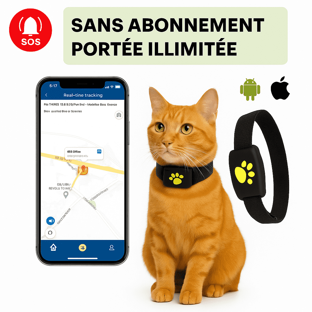 Mewly™ – Collier GPS Chat Sans Abonnement Suivi Instantané Haute Précision