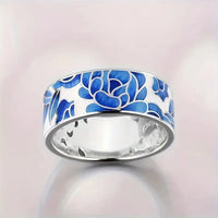 Bague fleur en émail bleu