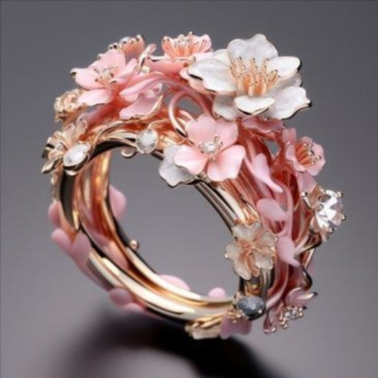 Bague Exotique Florale Rose Vintage