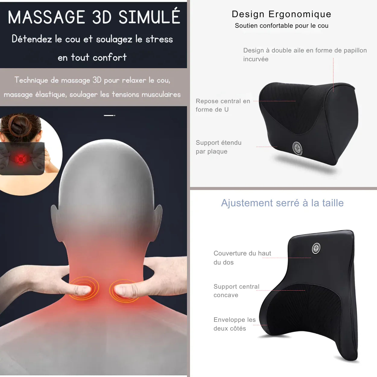 Oreiller de Massage Pour Siège de Voiture en Mousse à Mémoire de Forme Écologique